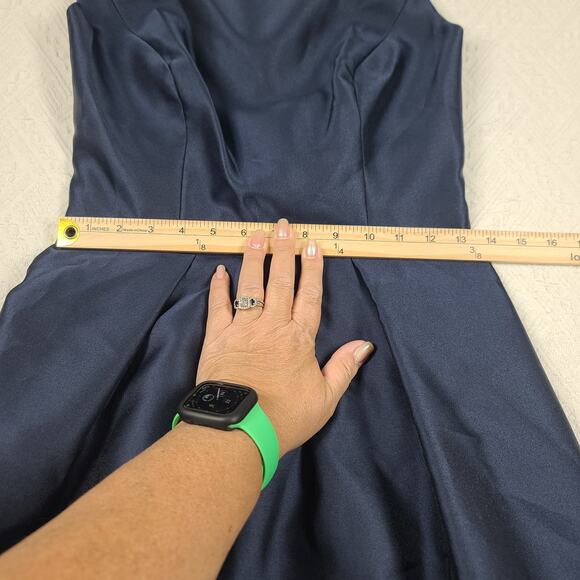 Alfred Sung D706 midnight blue hi-low satinl open back dress Size 6 Wedding - Picture 7 of 15